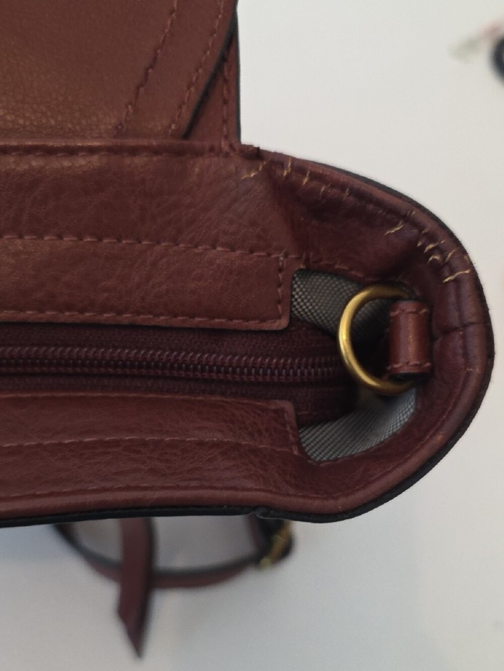 Fossil Amelia Brown Pebbled Leather Convertible Backpack Top Handle Bag Gold Key - Picture 11 of 16